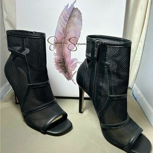 Jessica Simpson Black Opened Toe Mid-cut Mesh Boots